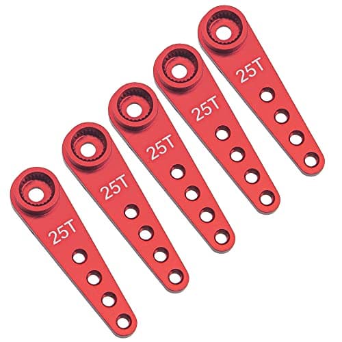 5Pcs ShareGoo 25T Servo Horn 37mm Metal 25 Teeth Extension Steering Arm Server Compatible with Futaba Savox Power HD HSP MG995 MG996 Servos for RC Car Truck Red