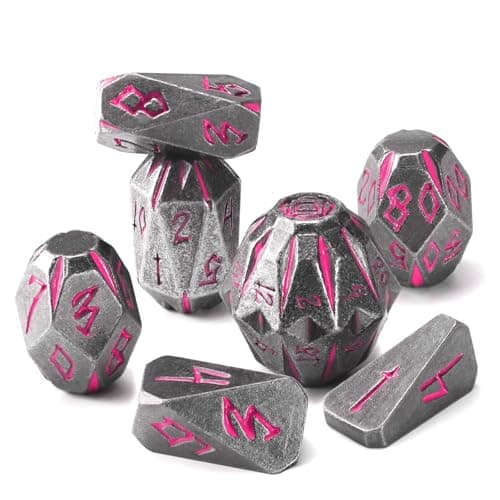 DND Metal Dice Set ZHOORQI 7 Pcs Polyhedral Dice Perfect for Dungeons and Dragons RPG Role Playing Games Unique Cool Dice with Stonehenge Themed Design for Game GiftsBlack Pink