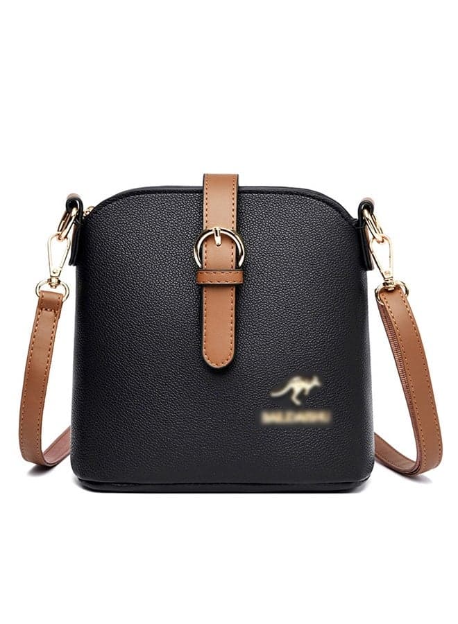 Women PU Multi‑Pocket Shoulder Bag Crossbody Bag Cross Bags Satchel Bag Tote Bags Small Bag with Stitching for Daily Casual Travel, Ladies Buckle Purse for Teenager Youth Party, Durable (Black)