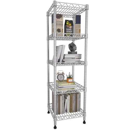 GIOTORENT 5 Tier Standing Shelving Metal Units Adjustable Height Wire Shelf Display Rack for Laundry Bathroom Kitchen 118 W x 118 D x 50 H 5Tier Grey MatteGlossy Finish