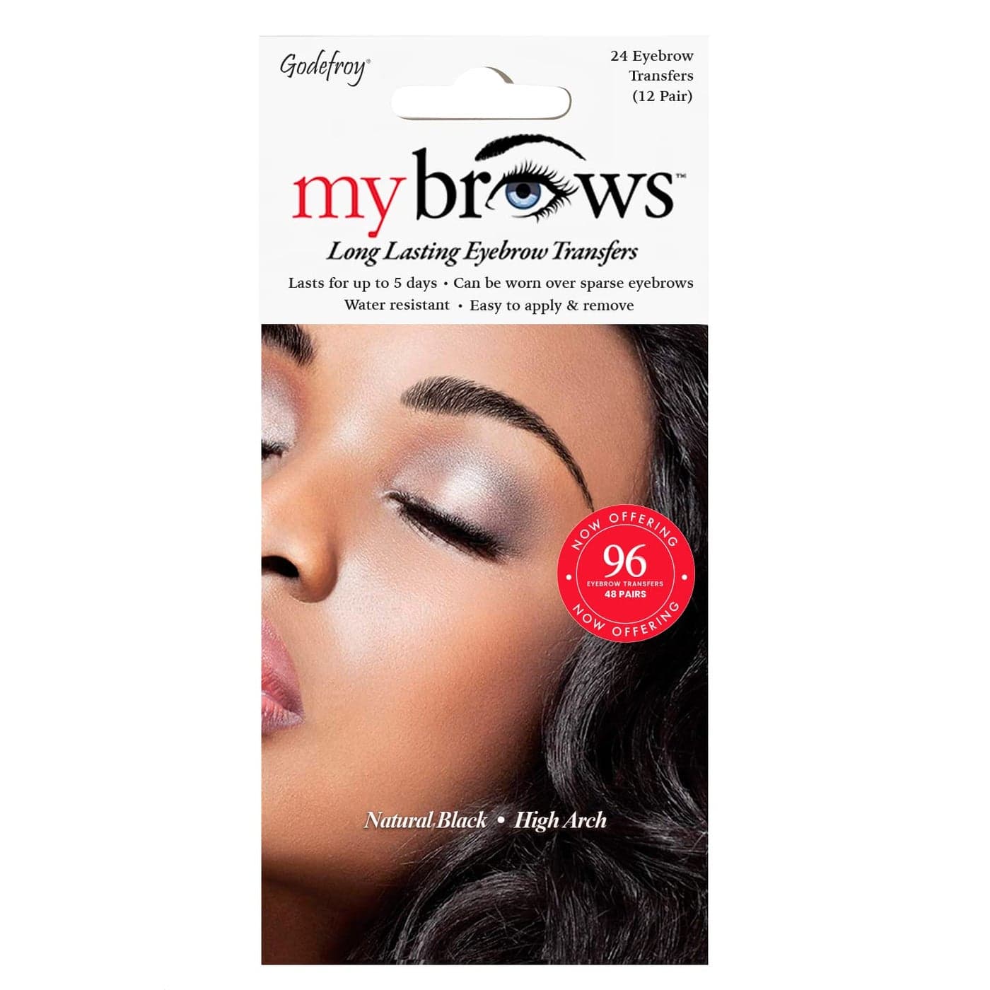 Godefroy MyBrows Long Lasting Eyebrow Transfers High Arch Natural Black 48Pairs of Brows 96 Individual transfers
