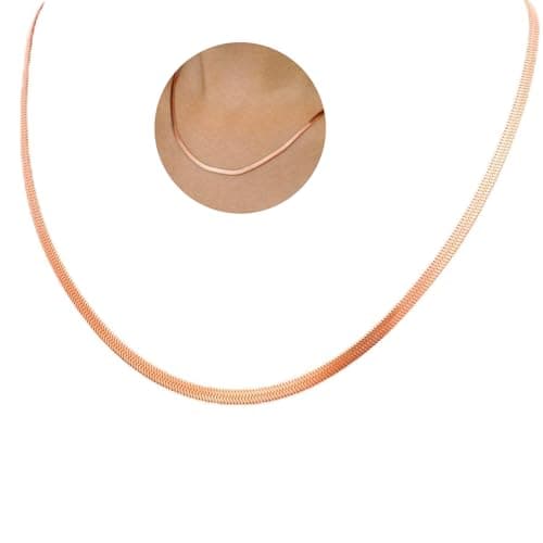 VAMA FASHIONS Classic Simple Stainless Steel Rose Gold Flat Snake Herringbone Neck Necklace Chains for Girls & Women - 18 Inches - 3mm Thickness