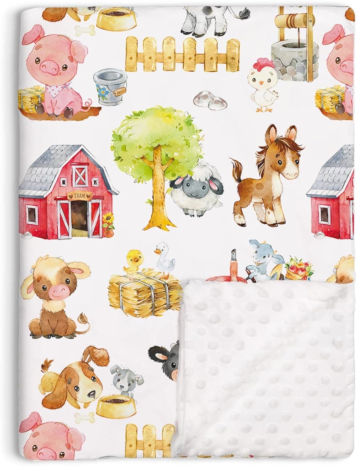 Loyoot Farm Animals Barn Baby Blanket for Boys Girls Farm Themed Toddler Soft Minky Blanket with Double Layer Dotted Backing Newborn Nursery Receiving Baby Crib Horse Cow Pig Chicken Dog 30x40