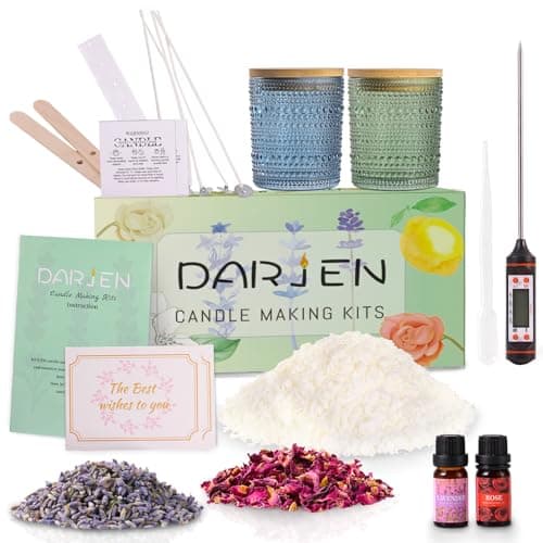 DARJEN Candle Making Kits for Beginners, DIY Starter Scented Candles Making Kit - 2 Glass Jars(Blue, Green), Soy Wax, Scented, Card & More, Full Soy Candle Making Supplies Set Perfect Gifts