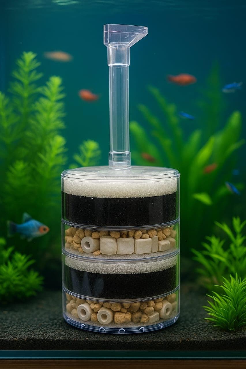 Rizopets Aquarium Sponge Filter, Dual Layer Carbon and Ceramic Media, Stackable Design