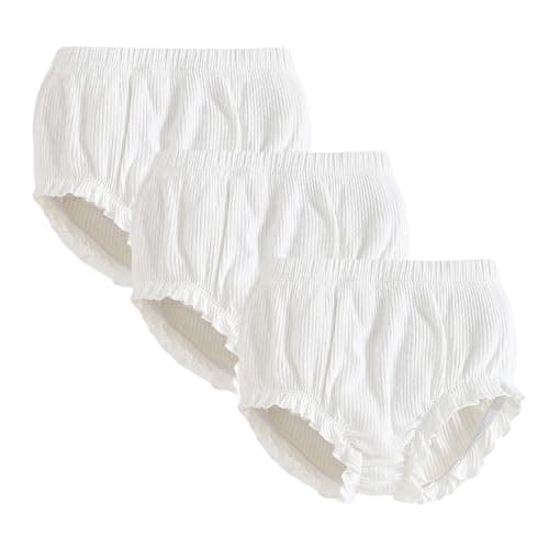 SOBOWO 3-Pack Bloomers for Baby Girls Diaper Covers Ribbed Ruffle Solid Triangle Baby Girl Shorts Summer Toddler Underwear(3 Pieces White, 6-9 Months)