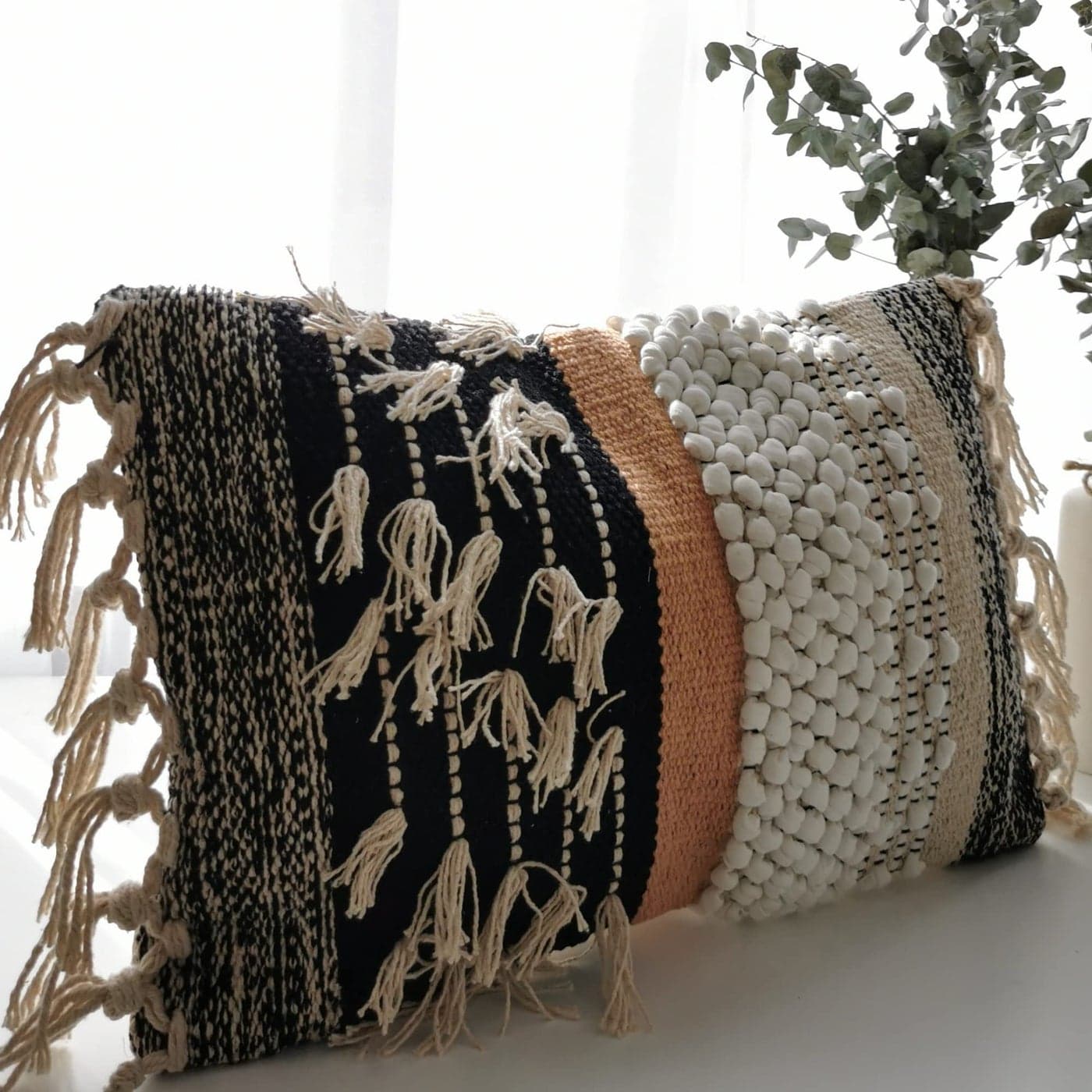 Decorative BohoChic Premium Pillow Cover 12x20 Handwoven Tufted Cotton Lumbar Accent Pillows Neutral Earthly Color Throw Cushion Farmhouse Bohemian Home Decor Limited EditionCover Only