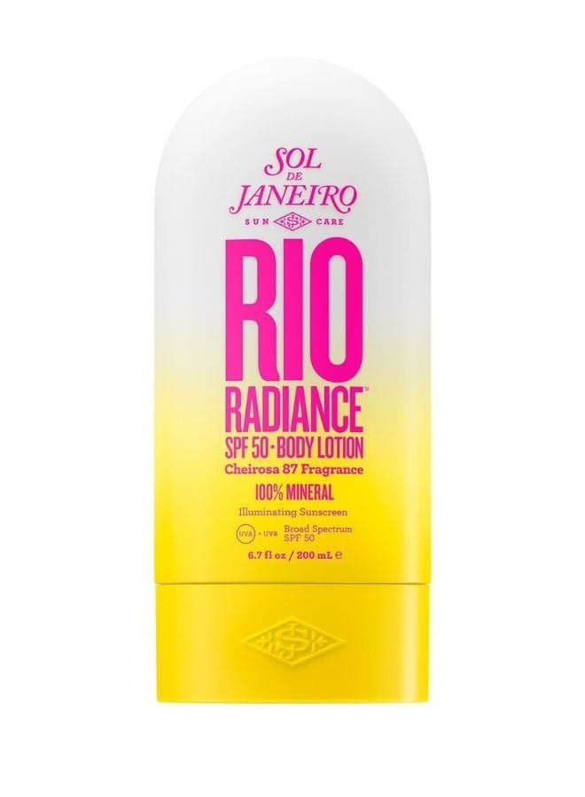 Sol de jainero Rio Radiance™ SPF 50 Mineral Body Lotion Sunscreen with Niacinamide 200ml – Lightweight, Reef-Safe Broad Spectrum Sun Protection with Hydrating Formula and Cheirosa 87 Scent for Radiant, Healthy-Looking Skin