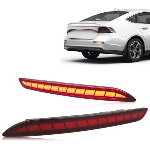GEEGEETOP Red Lens LED Rear Reflector Bumper Fog Light Assembly Compatible With Honda Accord 2023 2024 LX EX Sport Hybrid Functions 3-In-1 Kit (RED)