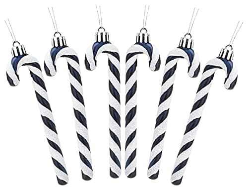 Christmas Concepts Pack Of 613cm Glitter Candy Cane Christmas Tree Decorations Midnight Blue White