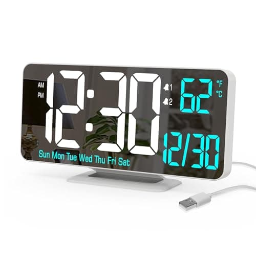KOSUMOSU Digital LED Clocks for Bedrooms 6.7in White Alarm Clock, Dimming, 12/24h, Date, Day of Week,Temp,Desk Clock, LED Clock for Bedside, Digital Calendar Clocks for Living Room Essentials