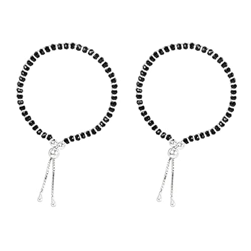 Silver Chest 925 Pure Silver Nazariya Bangle/silver Anklet for Baby Girl and Boy Adjustable Size Nazaria for Kids with Black Beads Slider Silver Ball - Pack of 2