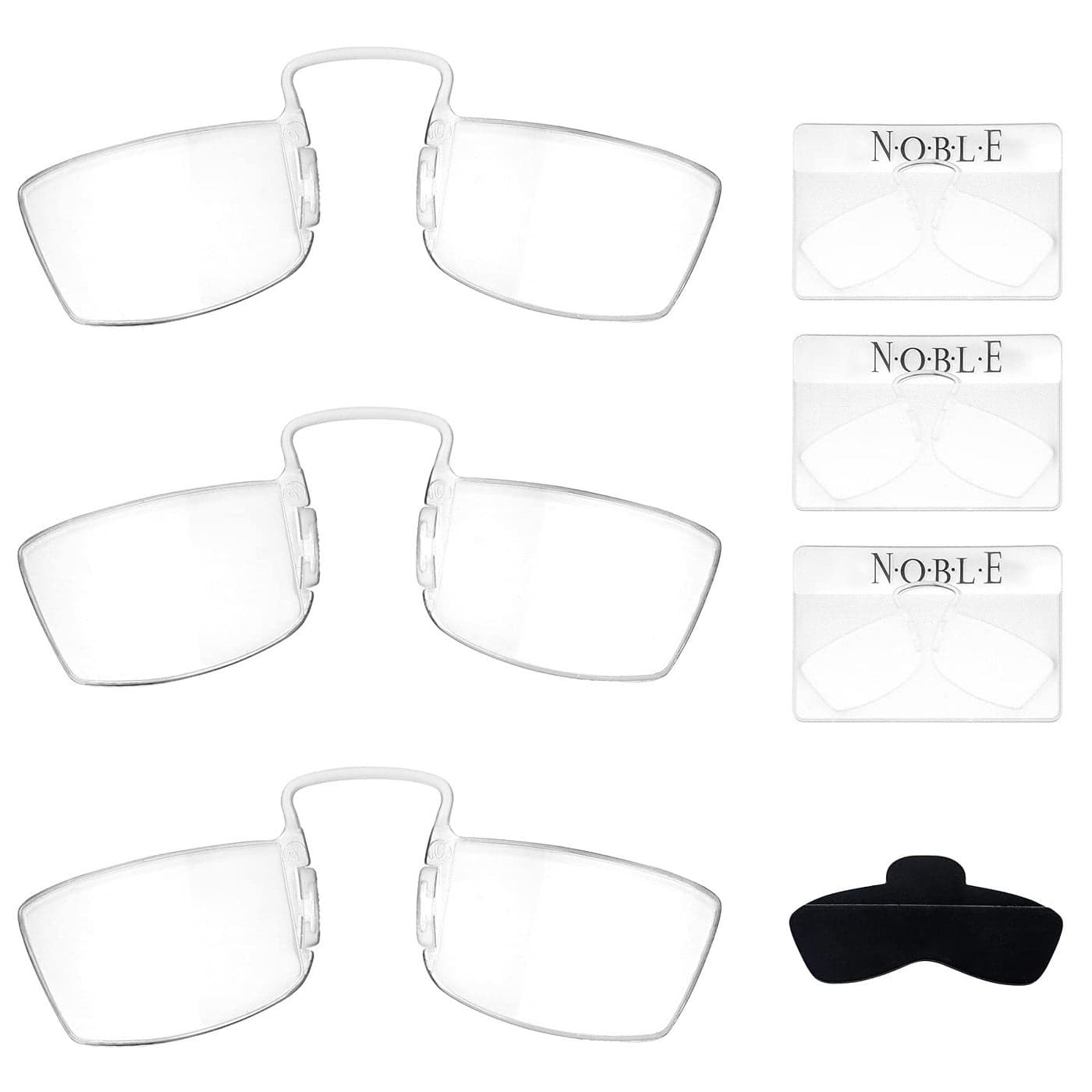 Noble Small Reading Glasses 3 Pack Rimless Readers with 3 Wallet Credit Card Holders and 1 Cell Phone Case Pocket Magnifying Cheaters for Men and Women 150