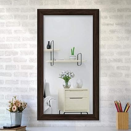 SEVEN HORSES Brown Sunmica Finish Wall Mirror for Dressing,Bathroom,Hallway,Washbesin,Full Length Mirror Fiber Wood Made (Size 14.5X26.5 Inch)