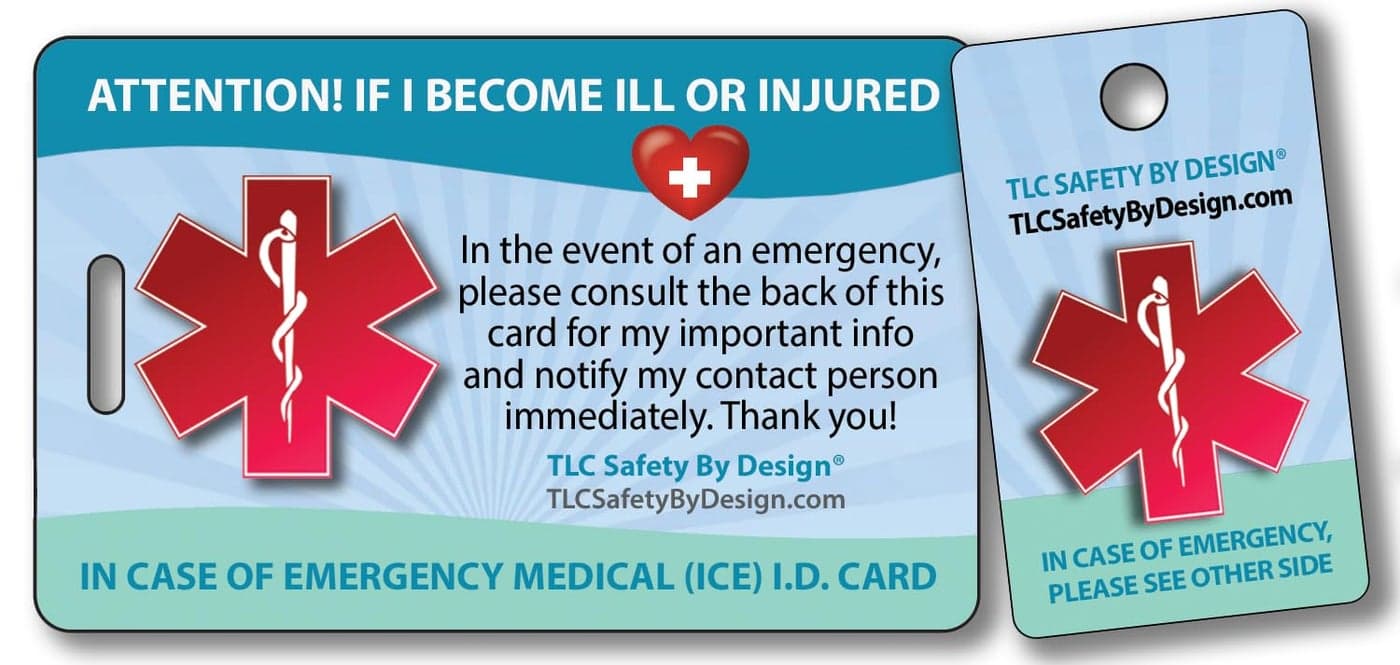 Medical ICE Alert in Case of Emergency I.D. Identification Plastic Wallet Card and Keytag with Emergency Contact Call Card (Qty. 1)