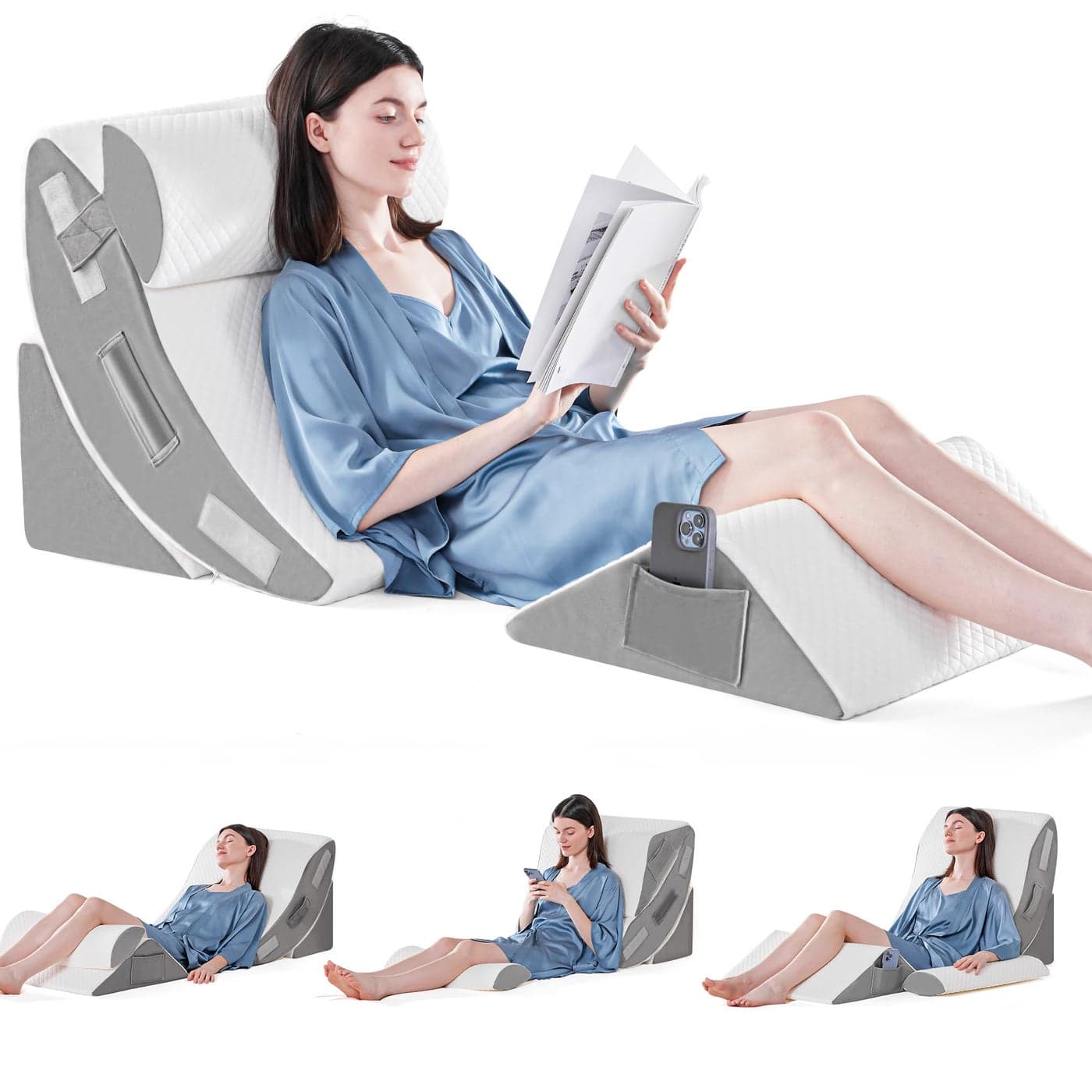 Yojoker 4PCS Orthopedic Bed Wedge Pillow Set for Sleeping Post Surgery Foam Pillow for Body Back and Leg Pain Relief Triangle Adjustable Support Pillow Acid Reflux Anti Snoring GERD Sleeping