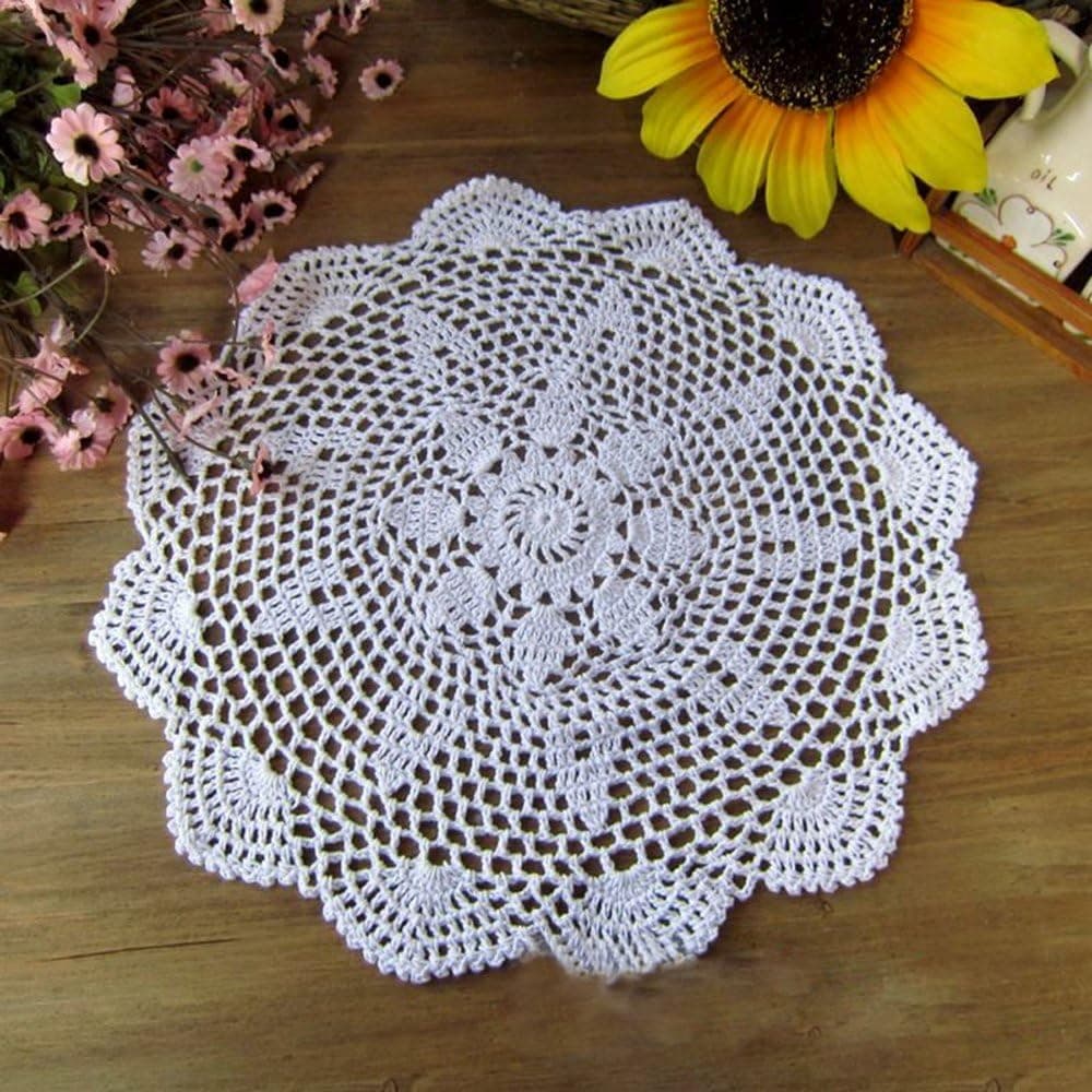 Laivigo New Handmade Crochet Lace Round Placemat Doilies Doily16 InchWhite