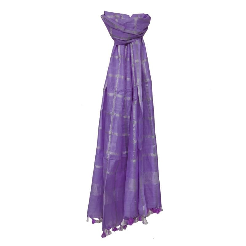 SheenKraft | Women's Linen Cotton Blend Bhagalpuri Handloom Check Dupatta With Zari Border-Free Size-Color Variation (11851 Lavender Purple)