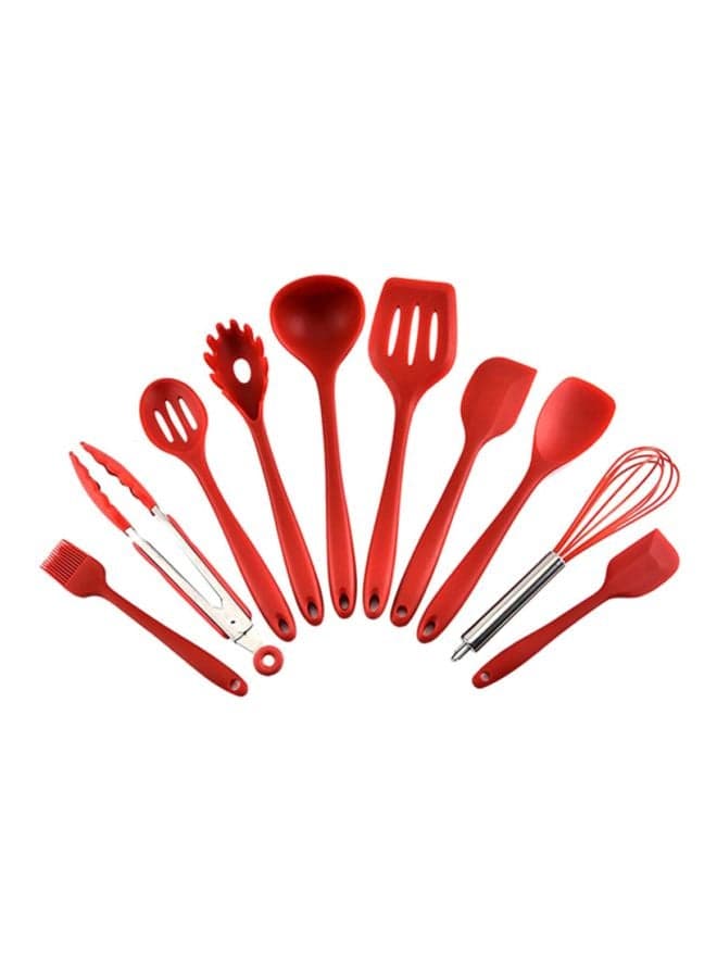 10-Piece Silicone Cooking Utensil Red 4x20.5cm