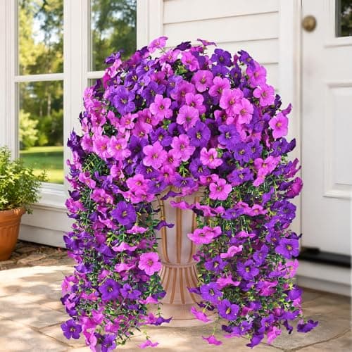 Realistic Artificial Flowers for Outdoors, 2 PCS Full UV Resistant Artificial Outdoor Flowers, Large Size Faux Flowers for Outdoor planters Fake Hanging Flowers Plants for Porch, Front Door, Garden