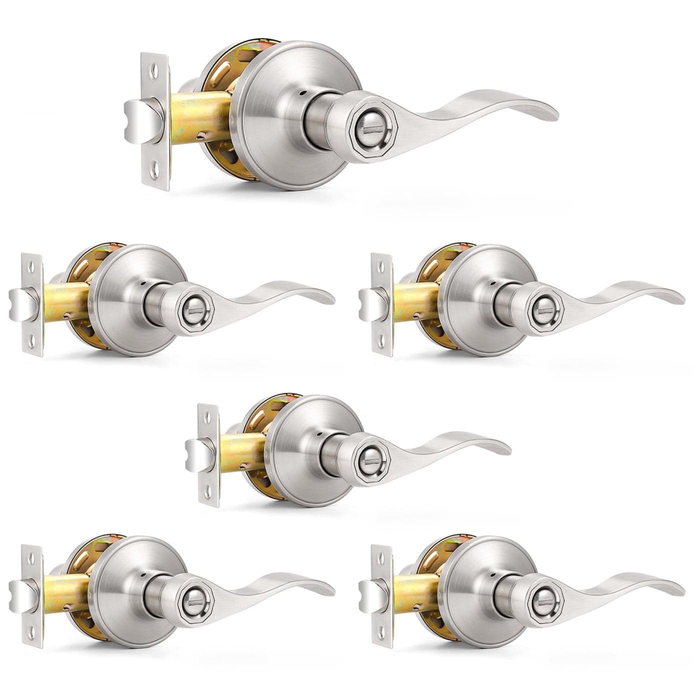 Probrico Privacy Door Levers Interior Door Handles Levers Wave Style Bed Bath Door Handles Lock Keyless Satin Nickel Door Lever Lockset 6 Pack