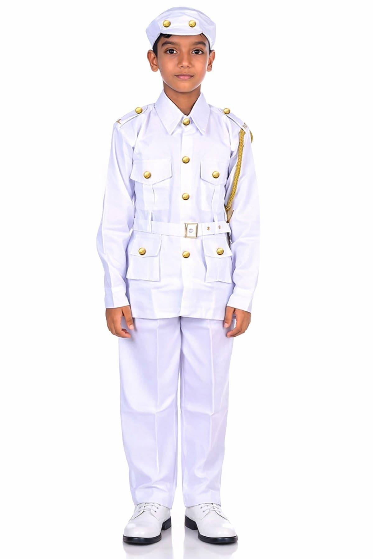 BookMyCostume Navy Dress for Kids – Professionals & Community Helpers Uniform Costume with Shirt, Pants, Cap & Whistle | Navy Officer & Captain Outfit for Fancy Dress & School Events | 7-8 Years