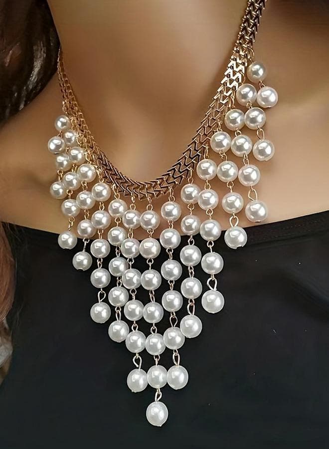 Faux Pearl Tassel Necklace
