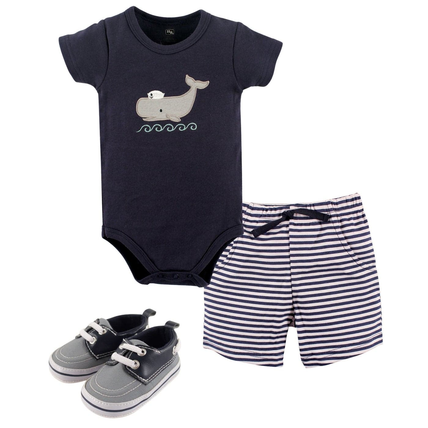 Hudson Baby baby boys Cotton Bodysuit Shorts and Shoe Layette Set Sailor Whale 36 Months US