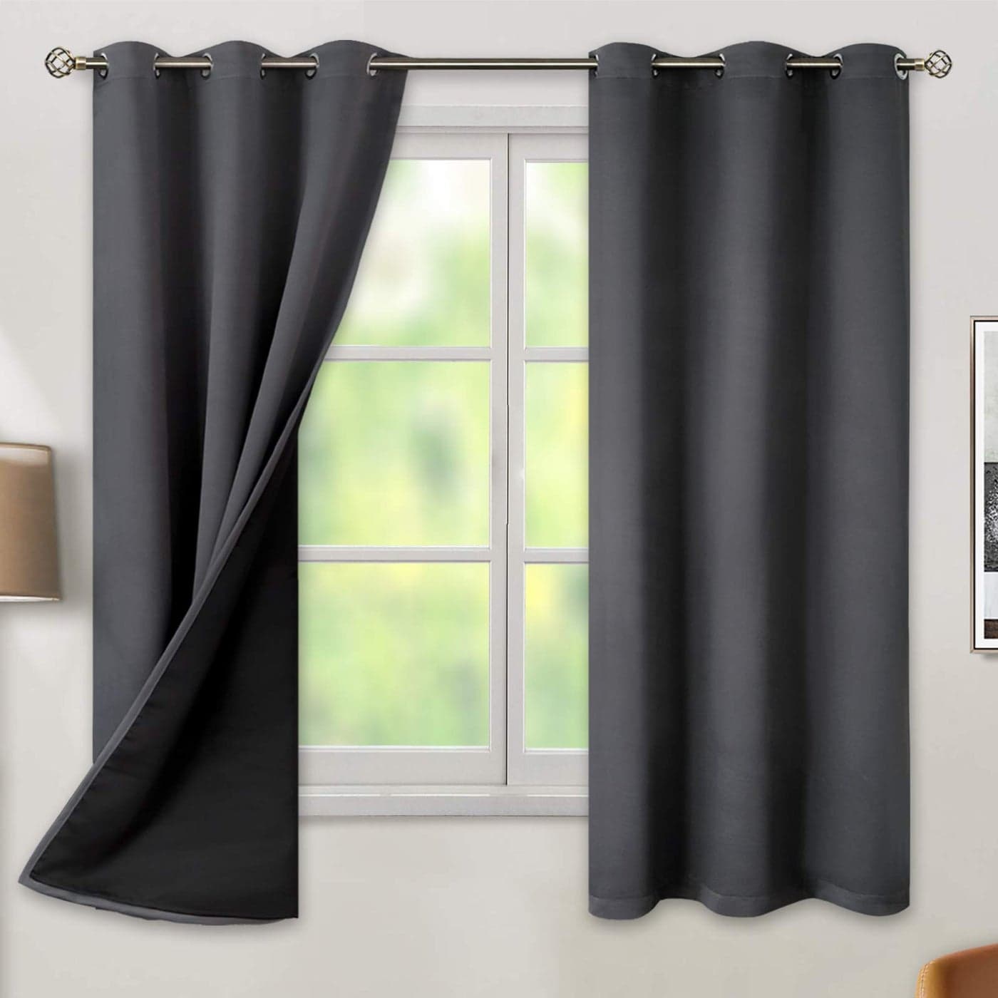 BGment Dark Grey Blackout Curtains for Bedroom Black Out Curtains 63 Inch Long Thermal Insulated Grommet Total Room Darkening Window Drapes for Living Room 2 Panels 42 x 63 Inch