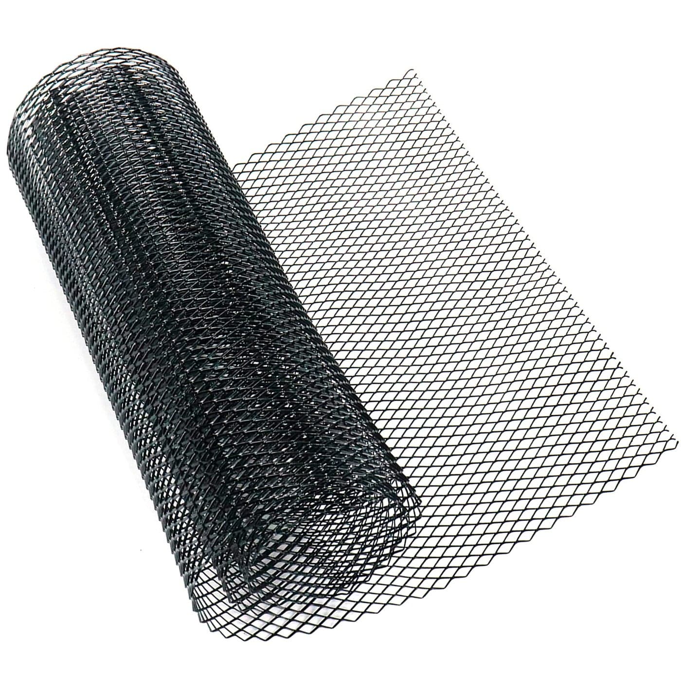 Modengzhe 40 x 13 inch Car Grill Mesh Sheet Black Painted Aluminum Alloy Multifunctional Grille Mesh Roll 6 x 12 mm RhombicShape Grids