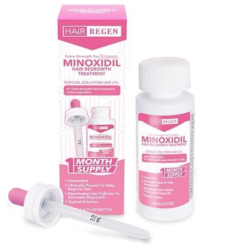 Hair Regen Liquid Minoxidil Women 2 Percent Extra Strength Advanced Topical Solution for Regrowth Serum Drops Clinically Proven Growth Treatment for Hers Hair Loss 1 Pack as 1 Month Supply Kit