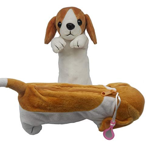 Plush Animal Stationery Cartoon Cute and Dog Pencil Case for Teen Girls and Cosmetic Bag 1 Pack Color Brown White