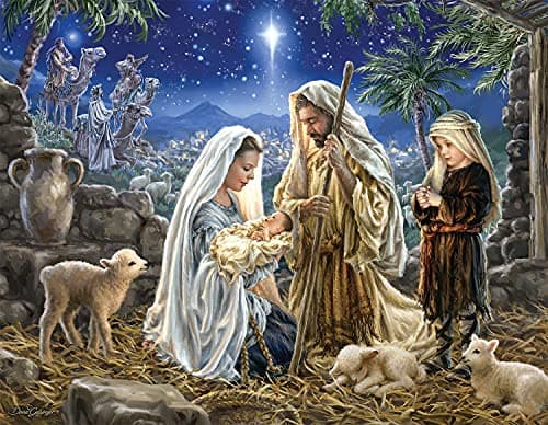 Springbok Let Us Adore Him 500 Piece Jigsaw Puzzle Illustration of The Nativity Scene