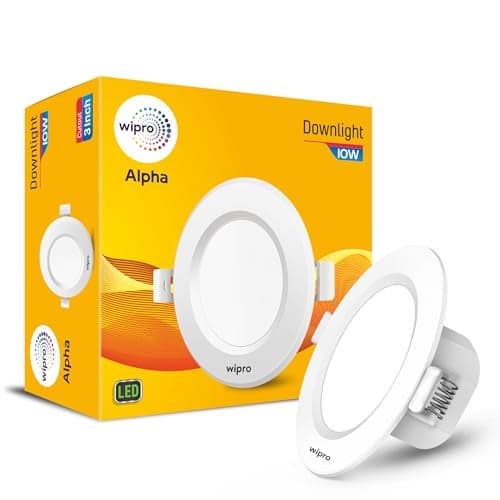 wipro polycarbonate Alpha 10W Round Downlight Junction Box|Warm White (2700K)|Glare-Free Design |Recessed Down Light For False Ceiling|Cutout ? 3 Inch|Pack Of 1