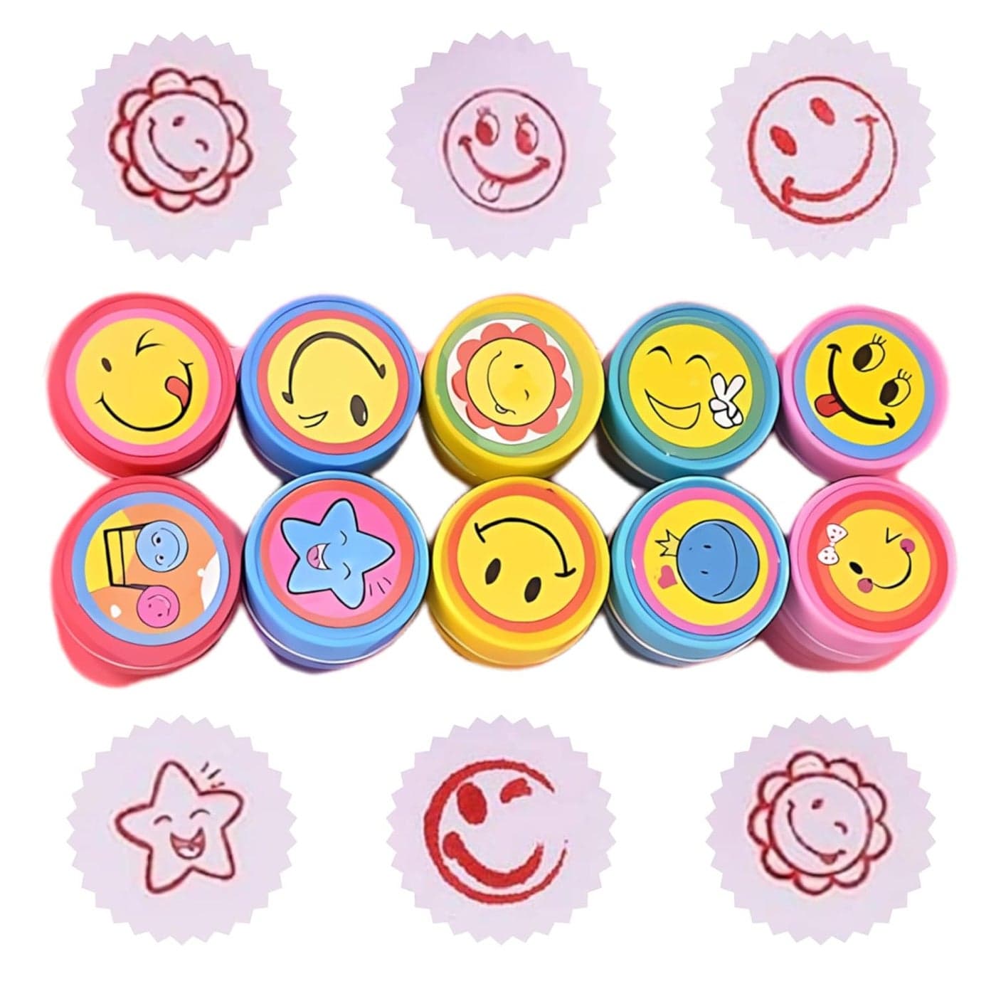 Oytra Emoji Stamps for Kids Set of 10 Stationery Rubber Self Inking Stamp for Smile Reward Appreciation Motivation Teachers Students Scrapbooking Art Craft Birthday Gift