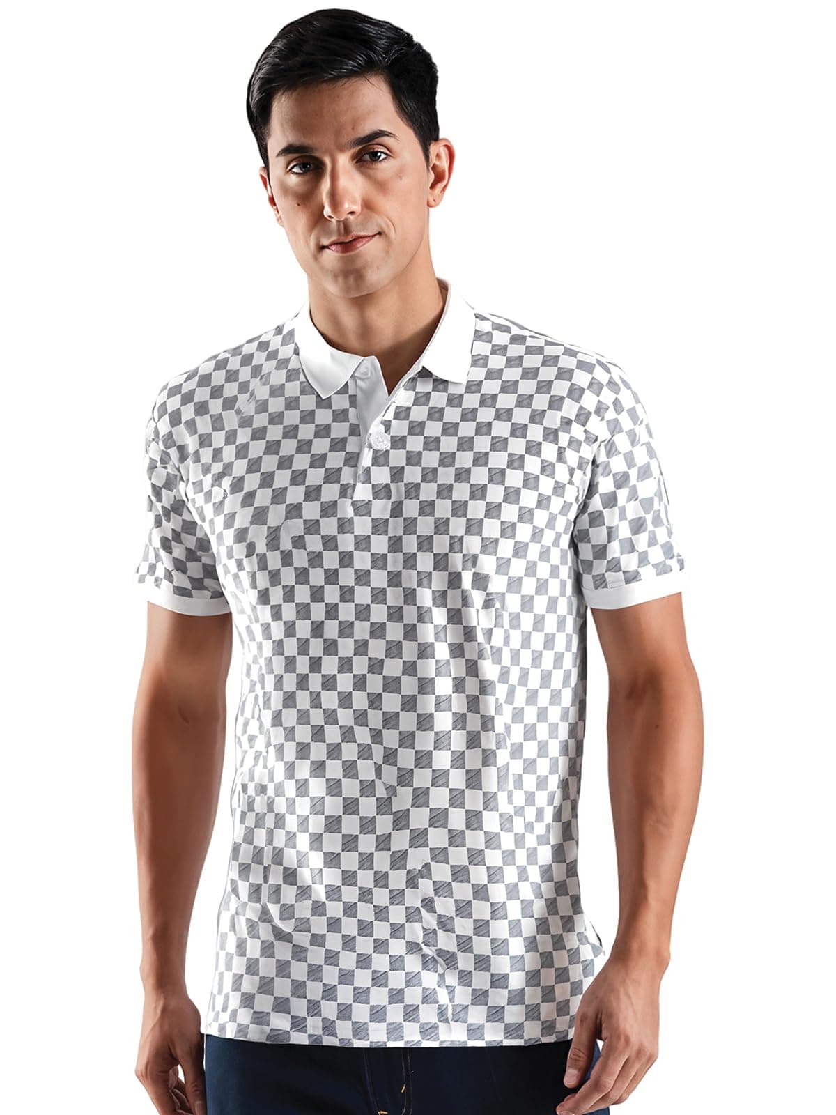 ADRO Polo T-Shirt for Men – 100% Cotton Soft Fabric | Regular Fit Polo Tshirt | All Over Printed Cotton Polo T Shirt for Men | PNOP25-L1-LINE-WH-L White