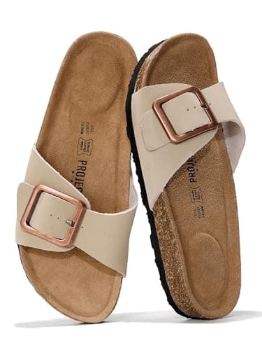 Project Cloud Genuine Leather Sandals Women Dressy Summer Beach Essentials - Flip Flops & Slides with Memory Foam Insole Womens Sandals Comfortable Footwear (Ibiza, Nude, 10)