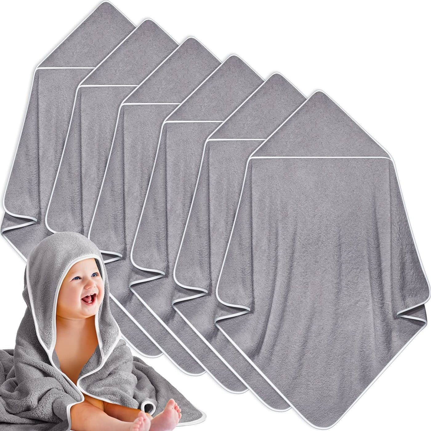 Chumia 6 Pack Baby Bath Towel Coral Fleece Soft Absorbent Newborn Hooded Towel for Kid 30 x 30 Inch Toddler Bath Blanket for Babies Infant Shower GiftGray