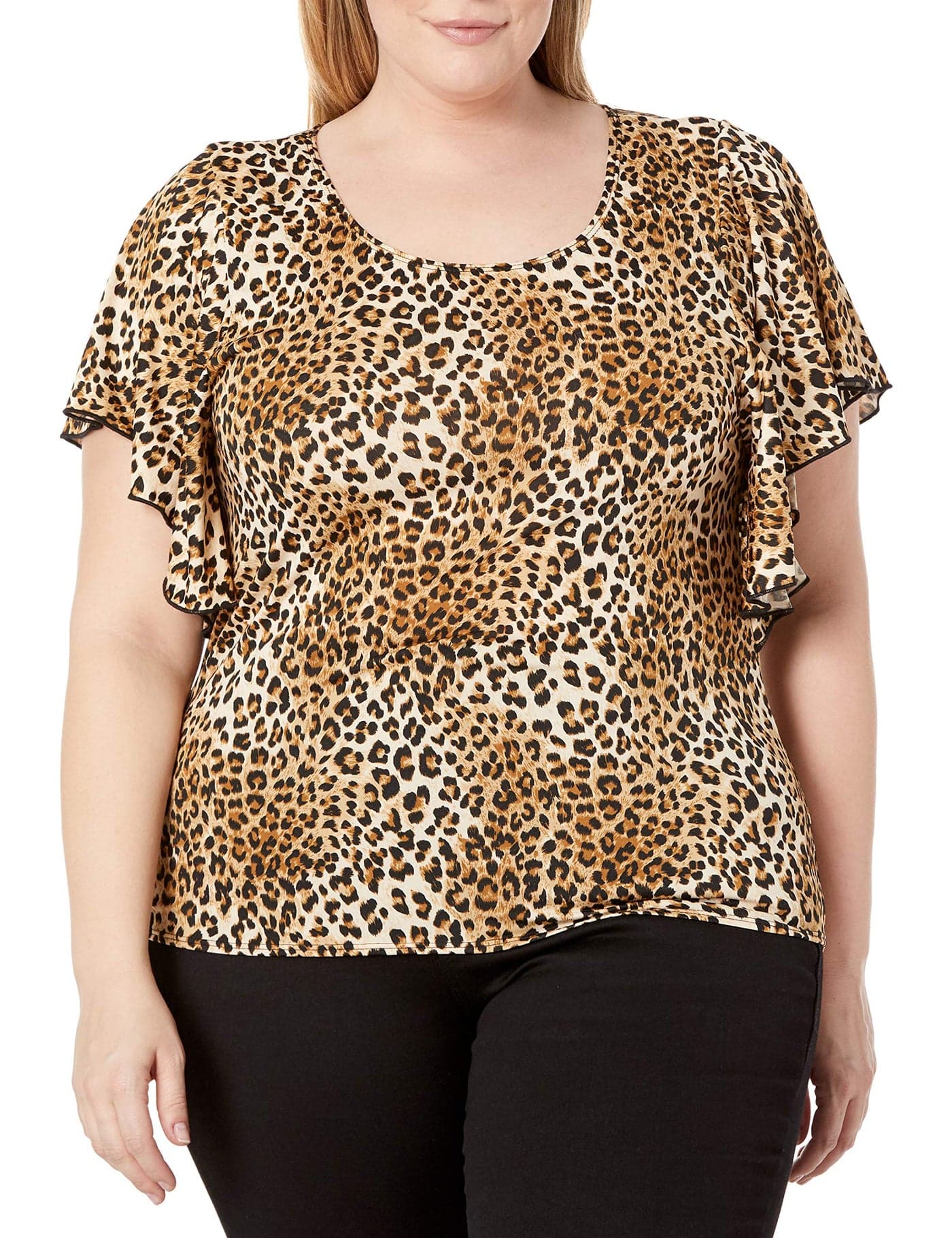 Star Vixen Women's Plus-Size Angel Sleeve Top, Cheetah Print, 2X