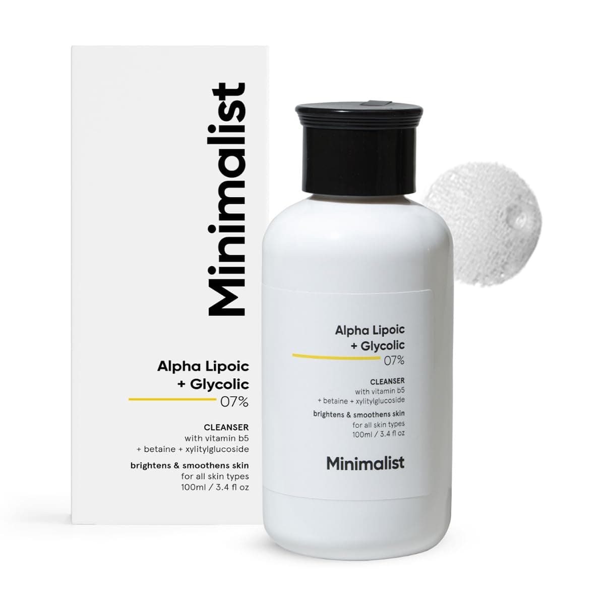 Minimalist 7 ALA Glycolic Brightening Face Wash With ALA For Glowing Skin AHA for Exfoliation and Vitamin B5 For Hydration Sulphatefree Fragrance free For Men Women 100 ml