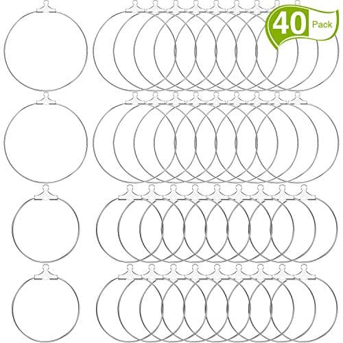 WILLBOND 40 Pieces Round Beading Hoop Earring Finding Component for Jewelry Making 2 Size (Silver)