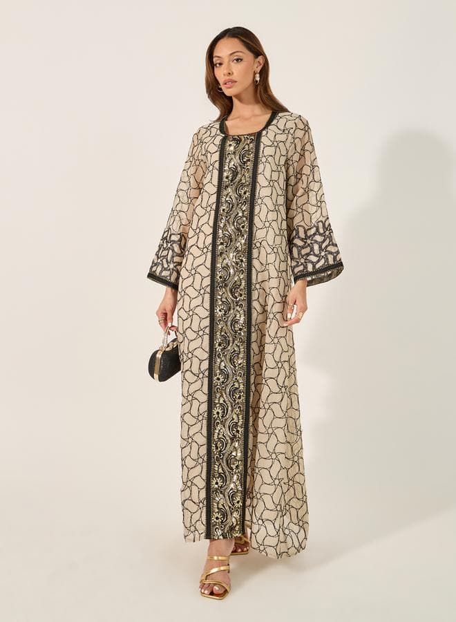 All-Over Embroidered Sequined Jalabyia
