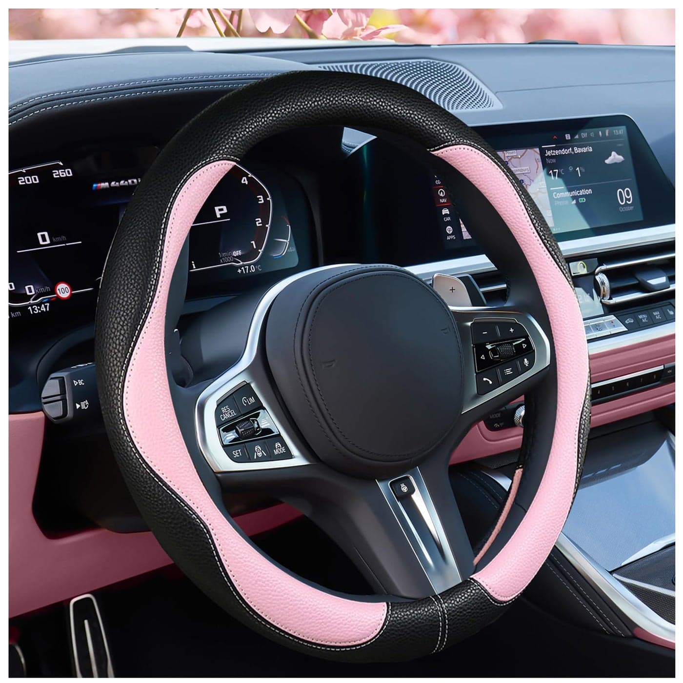 SuperKaKa Car Steering Wheel Cover 2025 Universal Auto PU Cute Breathable SlipProof Comfort Imitation Leather Protector Cars Interior Accessories for Women Men Fit Most Vehicle Pink