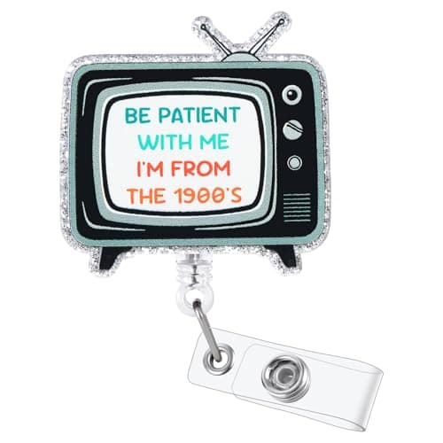Be Patient with me I'm from The 1900's Funny Badge Reel, Cute Retractable ID Card Badge Holder, Name Tag Work Badge Clip for RN LPN CNA MA ER Night Shift Nurse Nursing Student Doctor, Nurse Gifts