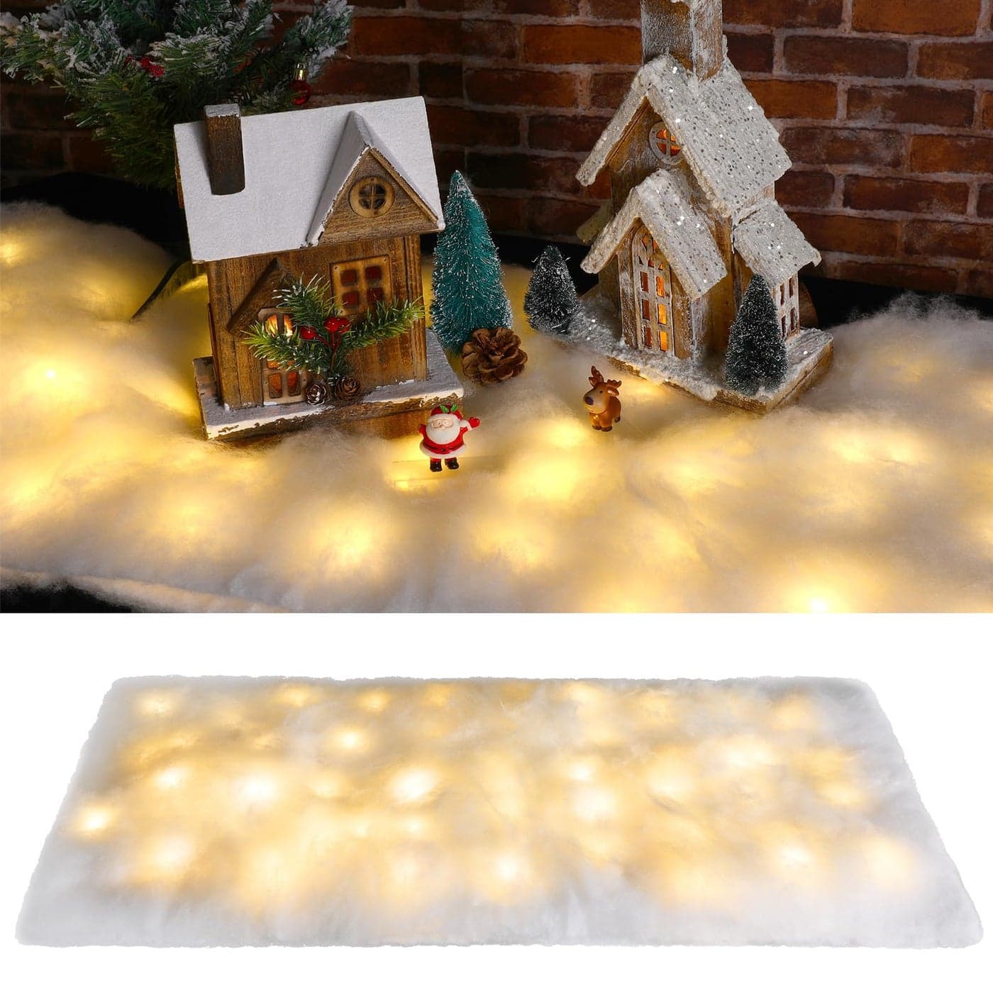 Tatuo 5 Pieces Christmas Snow Blanket with LED Lights Christmas Snow Table Runner White Non Woven Fake Xmas Artificial Table Blanket for Village 177 Inch x 6 Feet