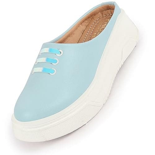 FAUSTO FST FJDWC-7010 SKY-38 Women's Sky Blue Outdoor Fashion Comfort Lace Open Back Platform Heel Slip On Casual Shoes (5 UK)
