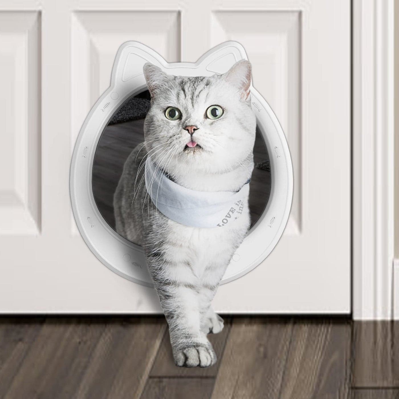 CAREMYWORLD Cat Door Interior Door Snow White Clean Invisible Large NoFlap Pet Door for Cats Up to 22 LBS Easy DIY Setup No Training
