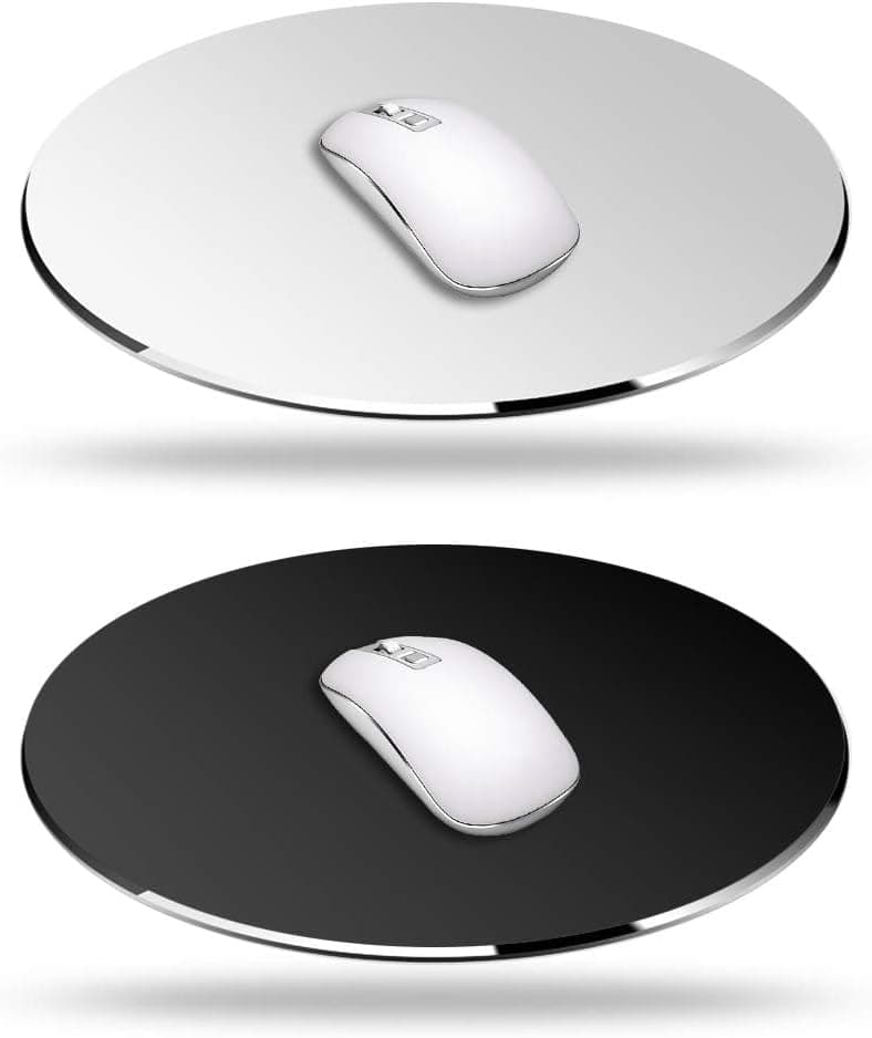 2 Pack Aluminum Mouse Pad, 7.8Inch Smooth Magic Ultra Thin Round Double Side Mouse Mat for Fast and Accurate Control(Silver, Black)
