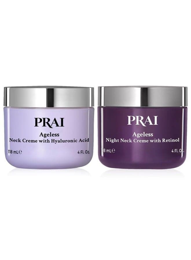 Beauty Ageless Day and Night Neck Creme Set | 1 Throat & Decolletage Day Creme and 1 Throat & Decolletage Night Creme | Skin Tightening Cream Set for Instantly Ageless Neck | 4.0 Oz Each