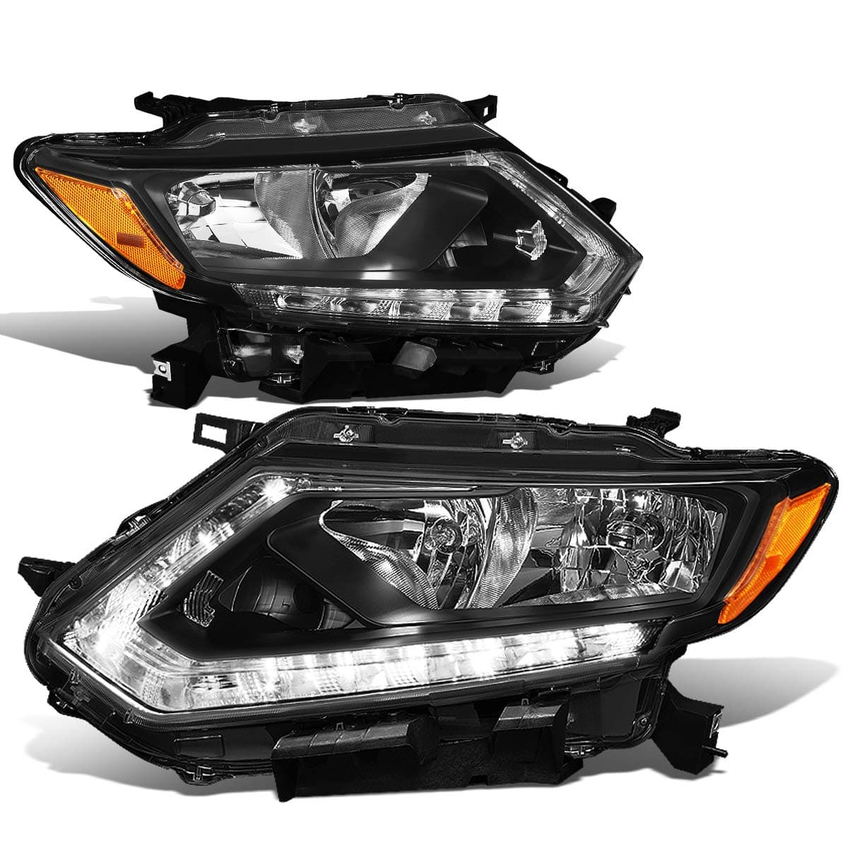 DNA MOTORING HLOHNROG14BKAM Black Amber Headlights With LED DRL Strip Replacement Compatible with 1416 Nissan Rogue